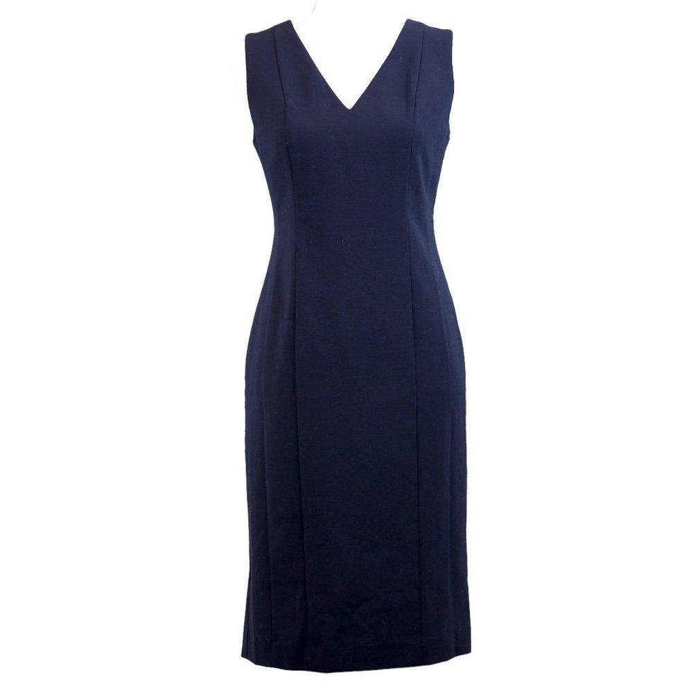 Ann Taylor Navy Blue Sleeveless Knee Length Suit Sheath Dress V-Neck Size 2